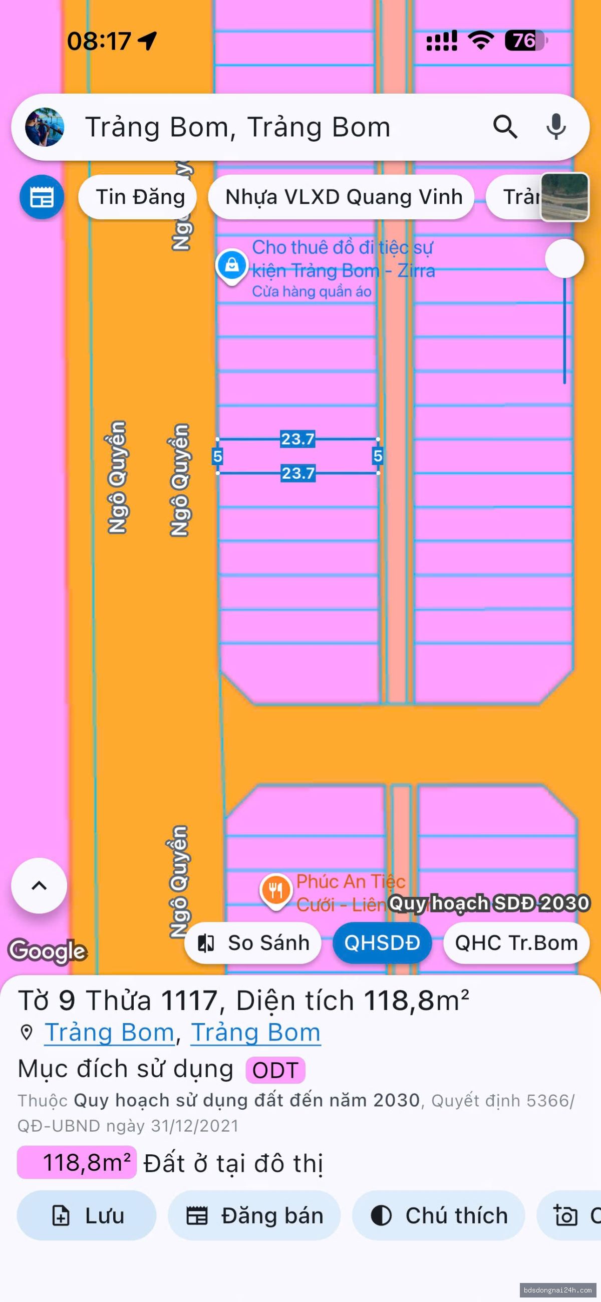 Bán đất nền tại Trảng Bom (118.5m²)
