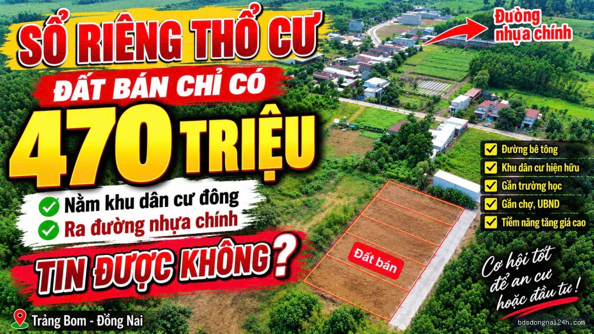 Bán đất thổ cư 100% gần chợ tại Trảng Bom (101m²)