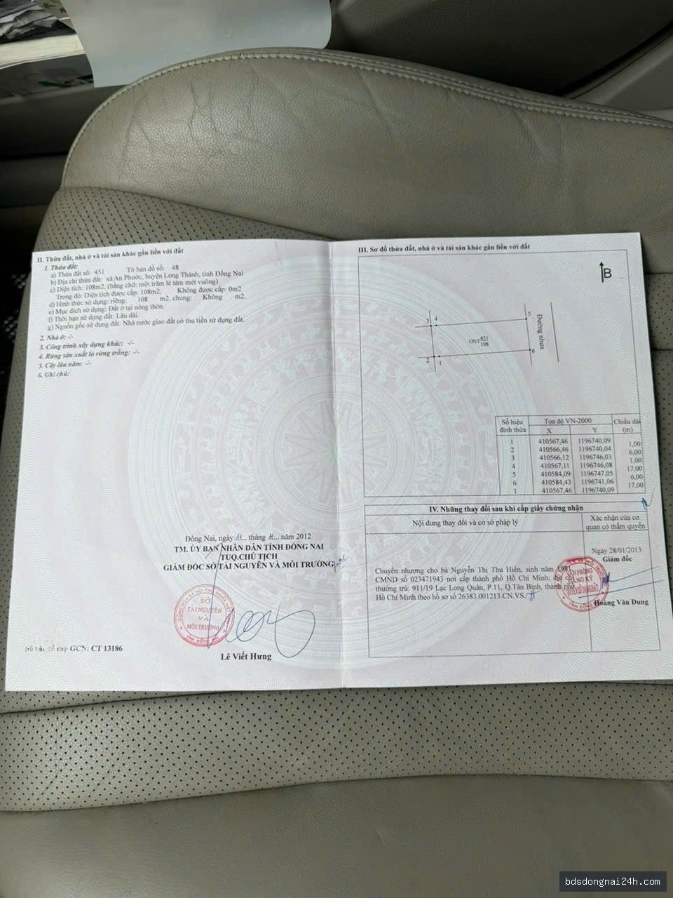 Bán đất thổ cư 100% mặt tiền tại Long Thành (108m²)