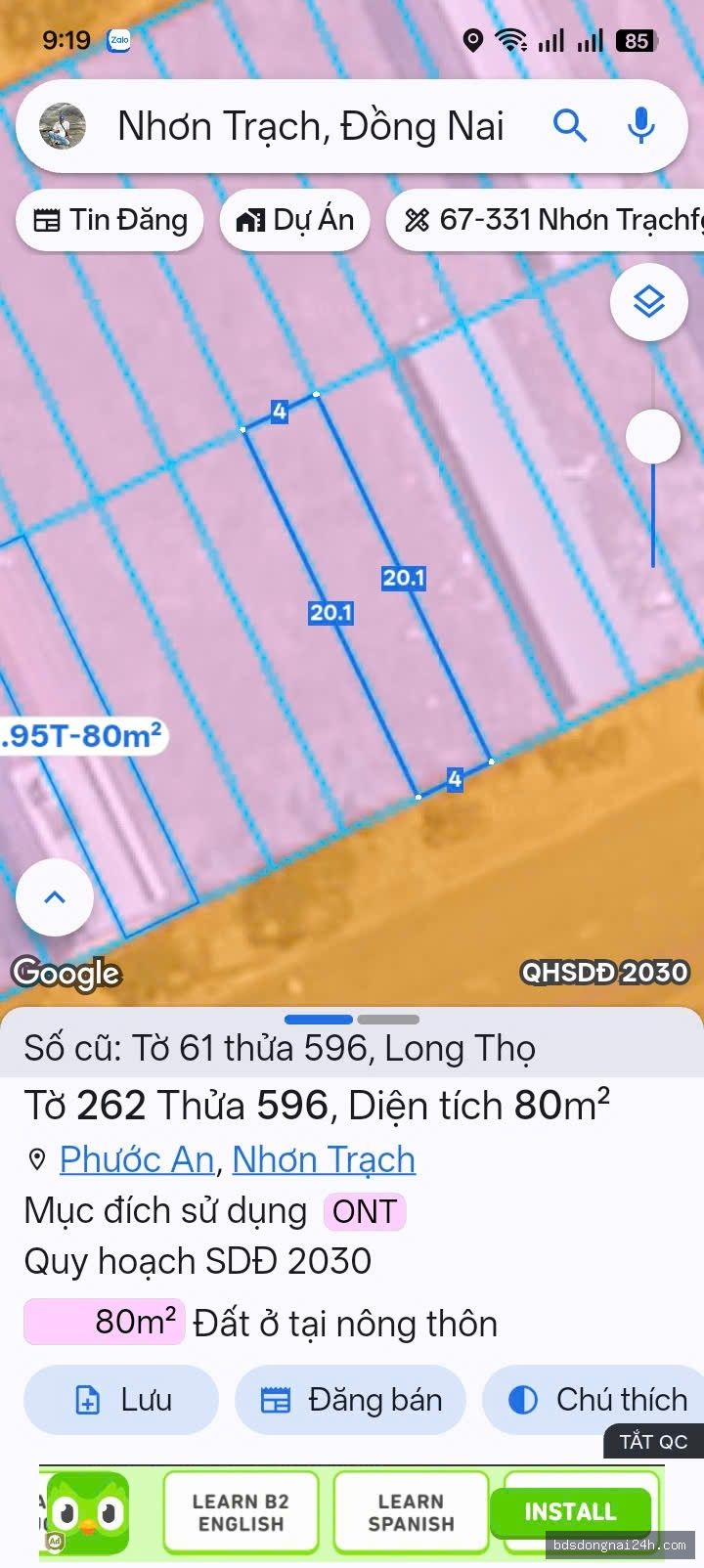 Bán đất nền tại Nhơn Trạch