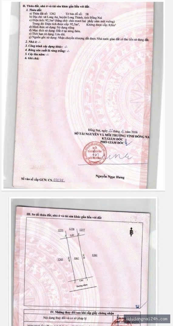 Bán đất nền tại Long Thành (92,5m²)