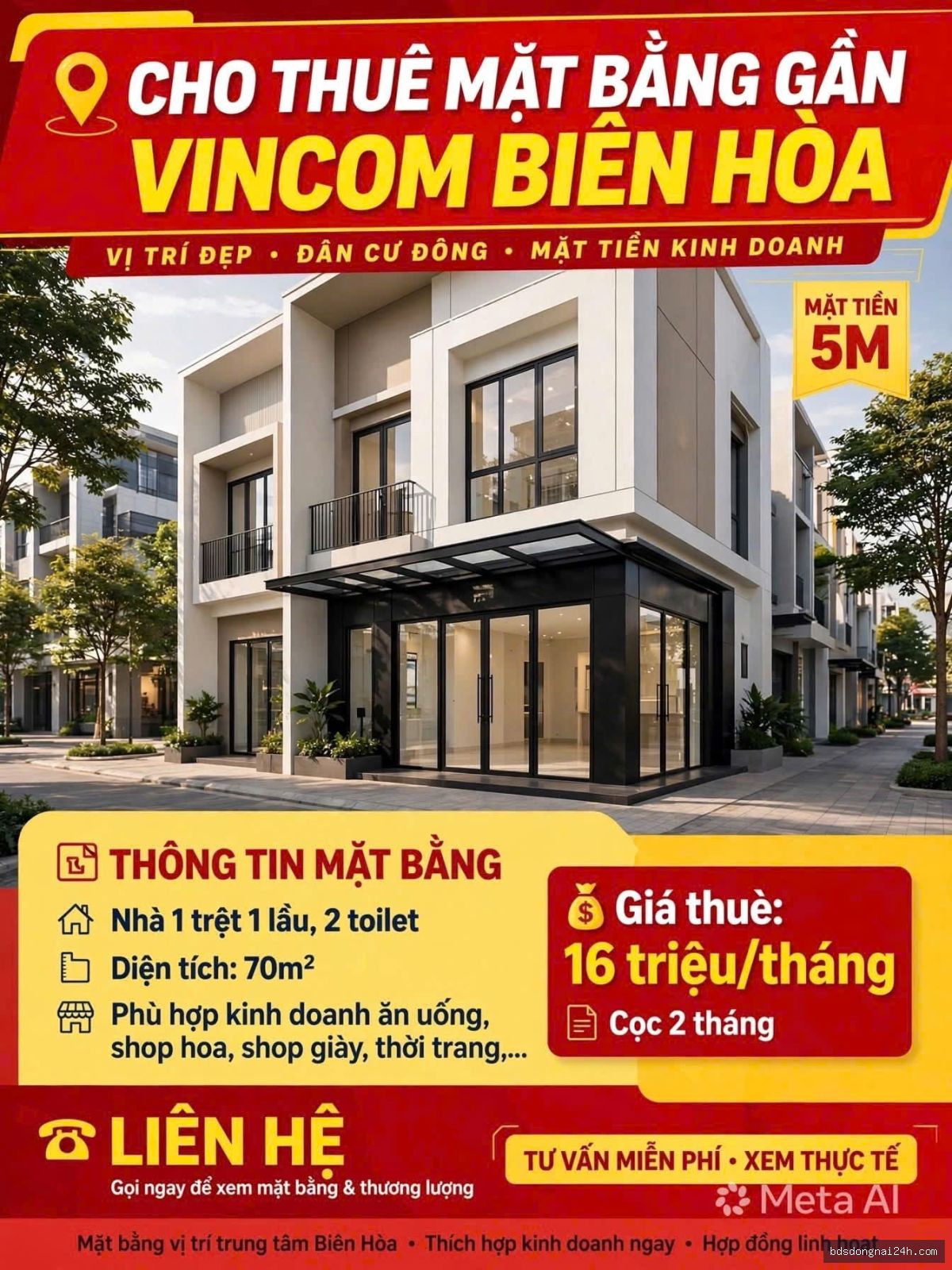 Cho thuê mặt bằng kinh doanh gần vincom (70m2)