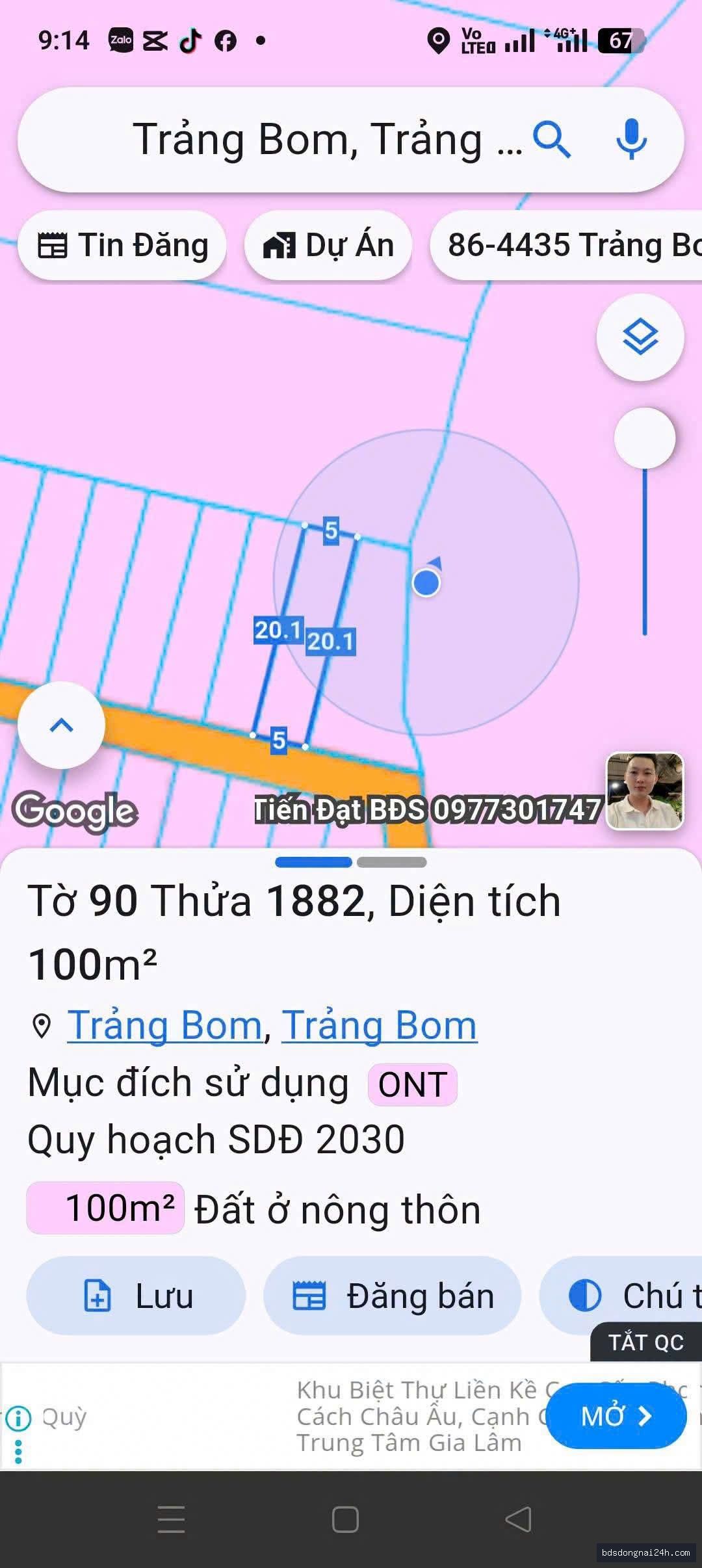 Bán đất thổ cư 100% tại Trảng Bom