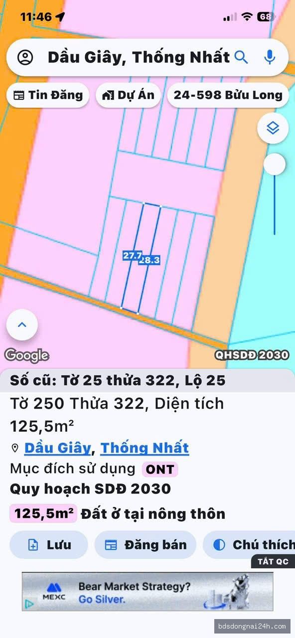 Bán đất thổ cư 100% gần chợ tại Long Thành (125m2)