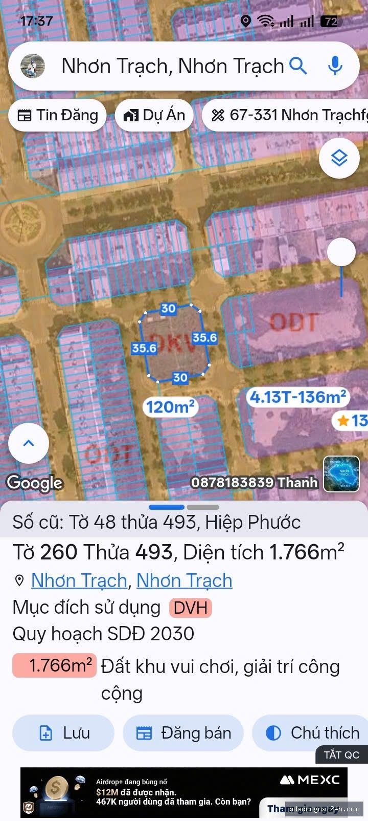 Bán đất thổ cư 100% tại Nhơn Trạch (210m²)