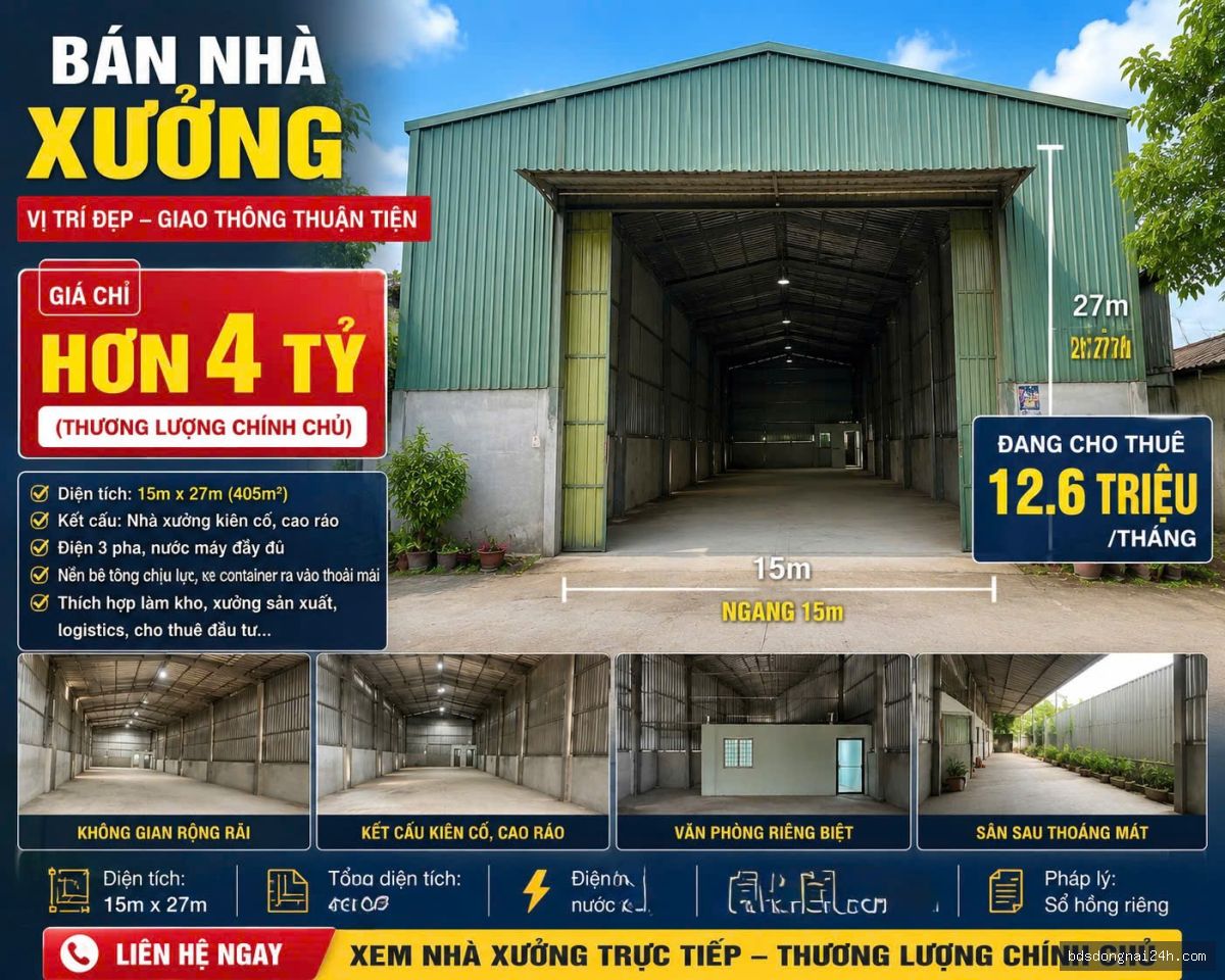 Cho thuê kho xưởng tại Trảng Dài, Biên Hòa (405m²)