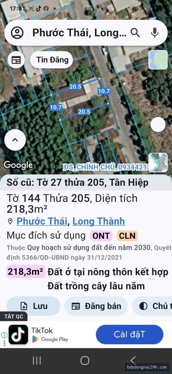 Cho thuê đất nền mặt tiền tại Tân Hiệp, Biên Hòa (218,3m²)